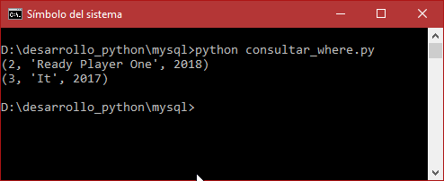 Consultar registros de MySQL con Python 3 usando WHERE