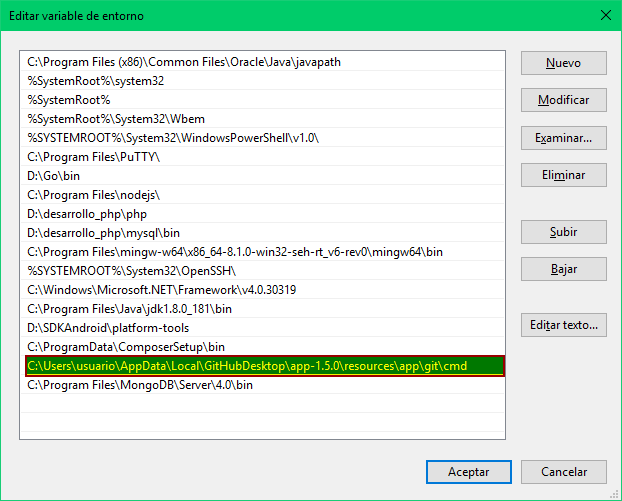 Agregar git.exe a la variable PATH de Windows