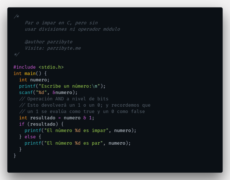 Número Par O Impar Sin Usar Divisiones Ni Operador Módulo En C Parzibytes Blog 8502