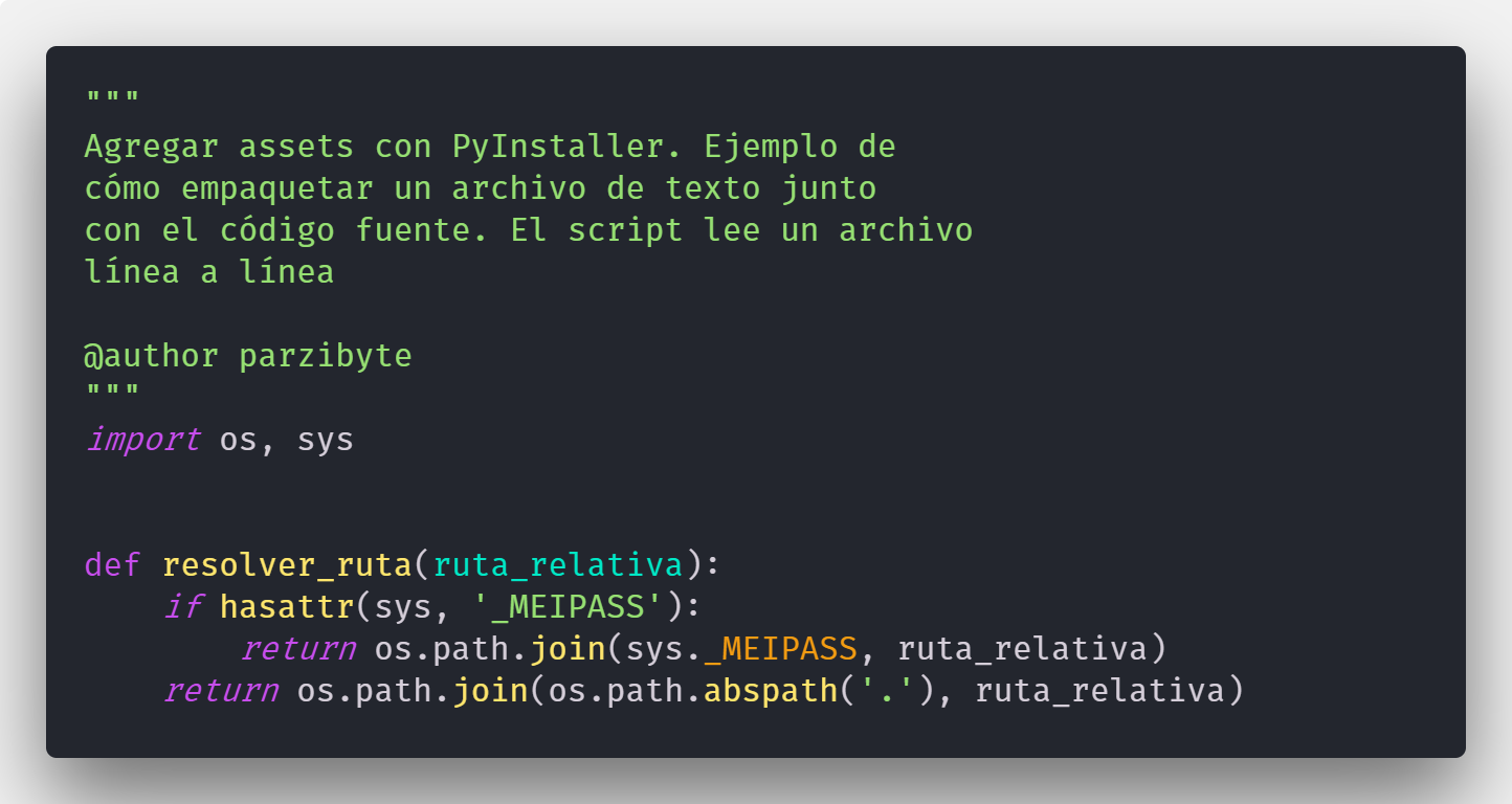 Universidad Satisfacer Bergantín Pyinstaller parte 2: agregar assets, imágenes y archivos a ejecutable de  Python - Parzibyte's blog