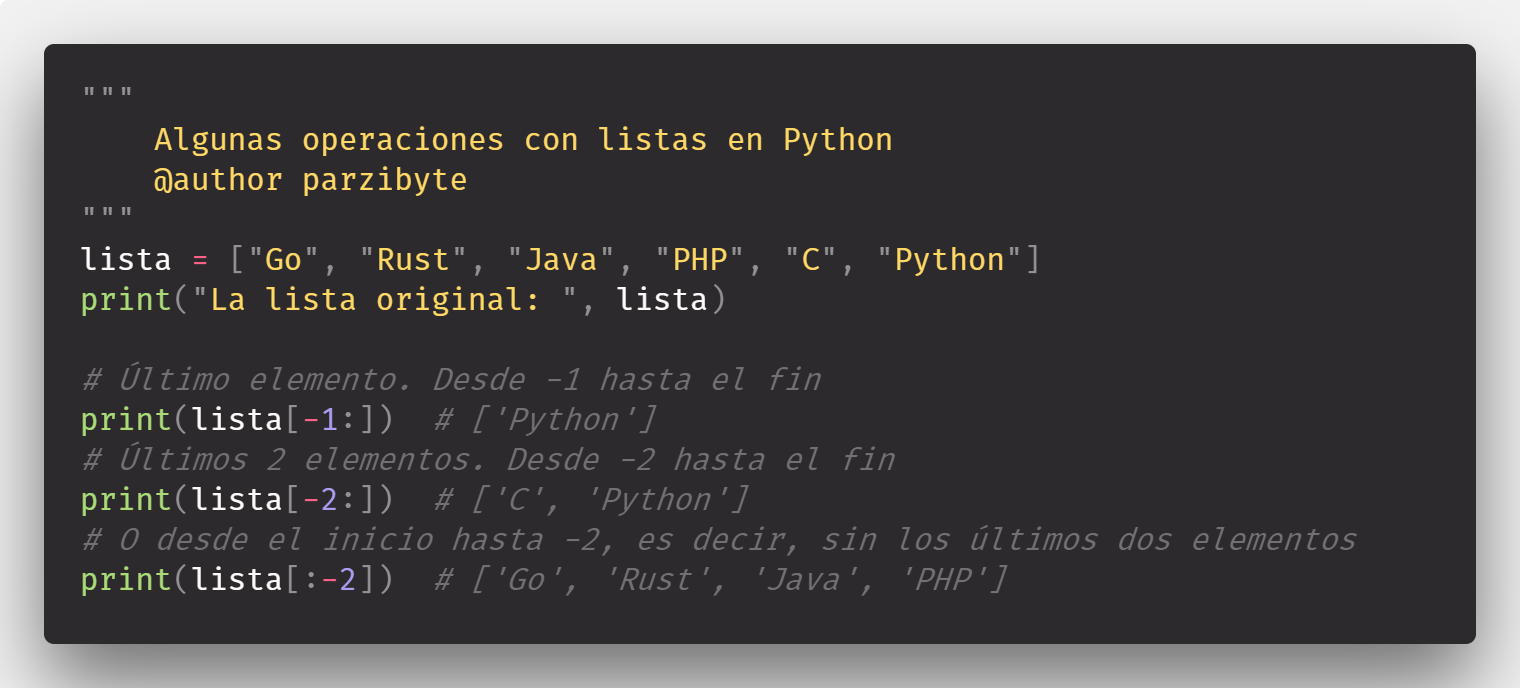 Cortar arreglos en Python, slice en listas