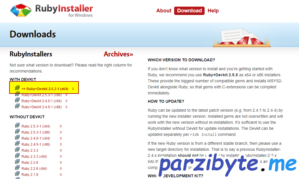 Descargar RubyInstaller, el instalador de Ruby para Windows