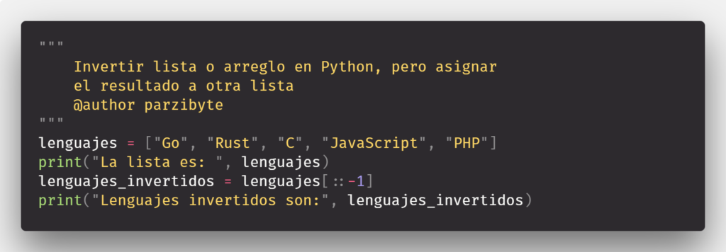 Invertir lista en Python