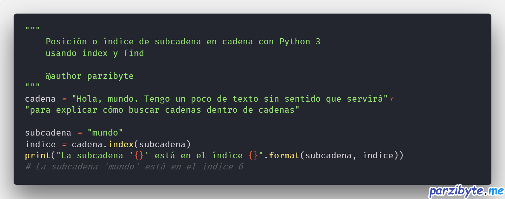 Usar find e index para buscar posición de carácter en cadena con Python 3