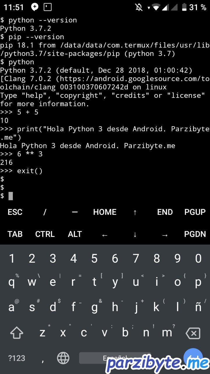 2 - Probando versión de Python y terminal interactiva desde Android