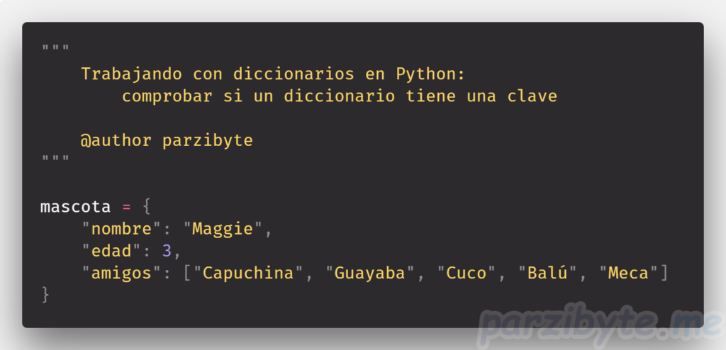 Comprobar si diccionario tiene clave en Python