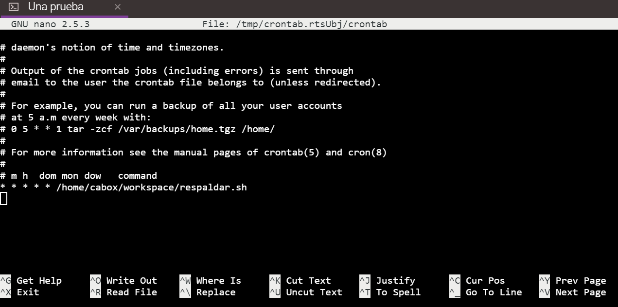 Ejemplo de cron en Linux Ubuntu