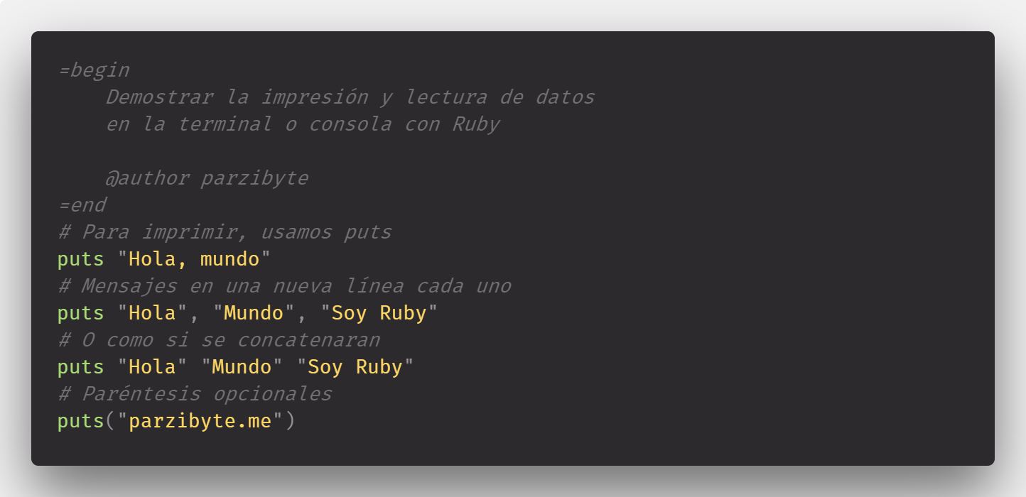 Leer e imprimir en la terminal con Ruby usando gets, chomp y puts