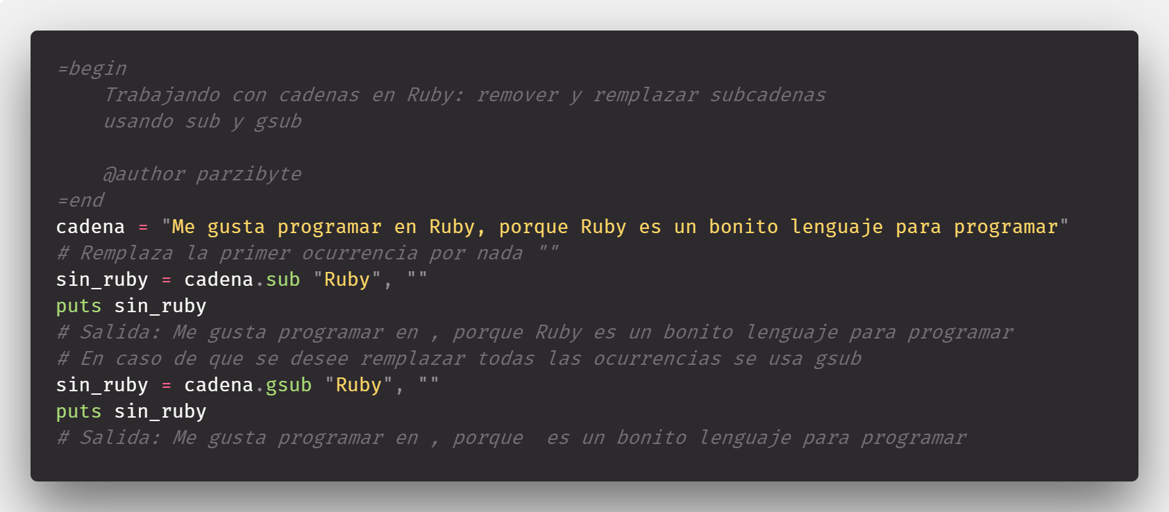 Remover parte de una cadena o remplazar por otra usando Ruby, gsub y sub