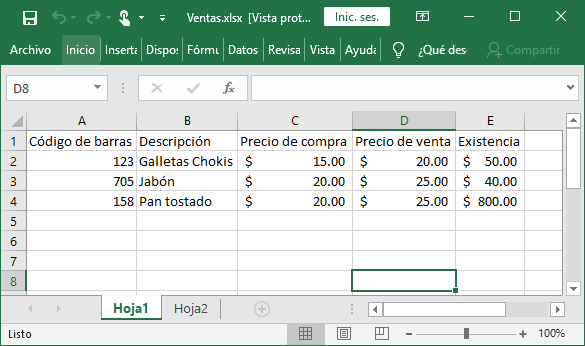 Archivo de Excel que vamos a importar hacia MySQL usando PHP