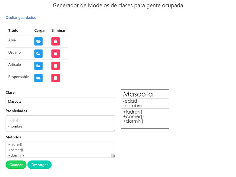 Generador de diagramas de clase UML con JavaScript y Canvas