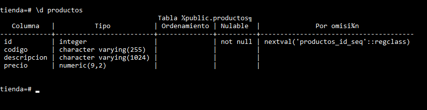 Describir tabla en PostgreSQL