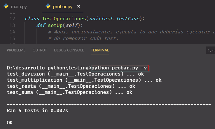 Ejecutar pruebas unitarias con Python 3