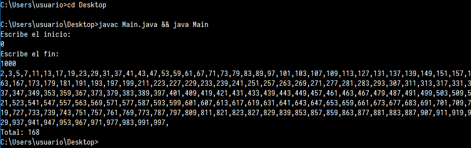 Imprimir números primos dentro de rango en Java