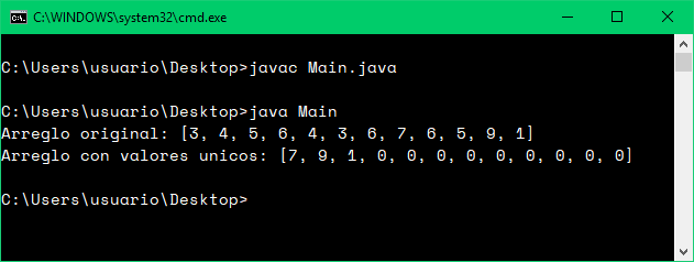 Valores únicos de arreglo con Java
