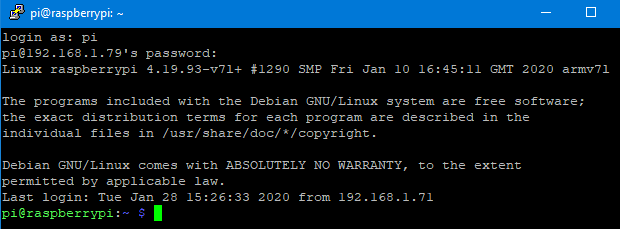Conexión SSH por Putty a Raspberry Pi 4