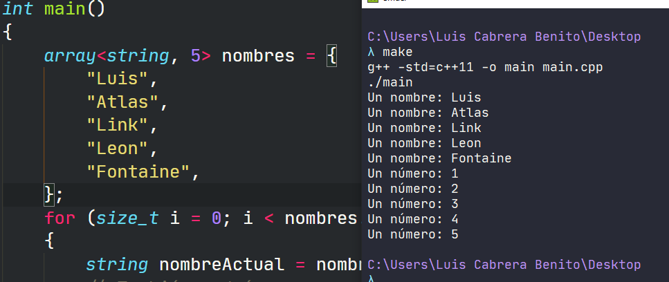 Declarar y recorrer array en C++