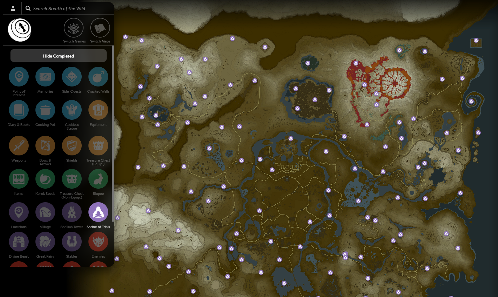 Mapa completo e interactivo de Zelda Breath of the Wild