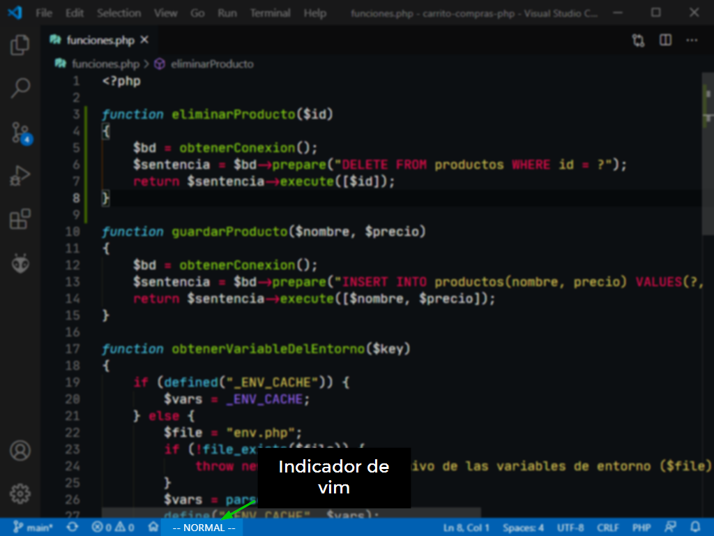 Vim integrado dentro de Visual Studio Code