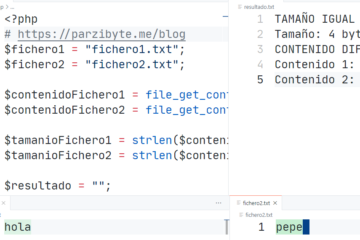 Comparar ficheros en PHP - contenido y tamaño - Ejercicio resuelto