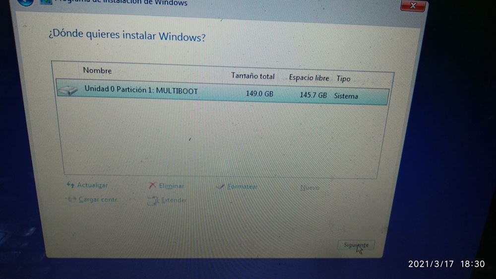 Elegir disco en donde instalar Windows