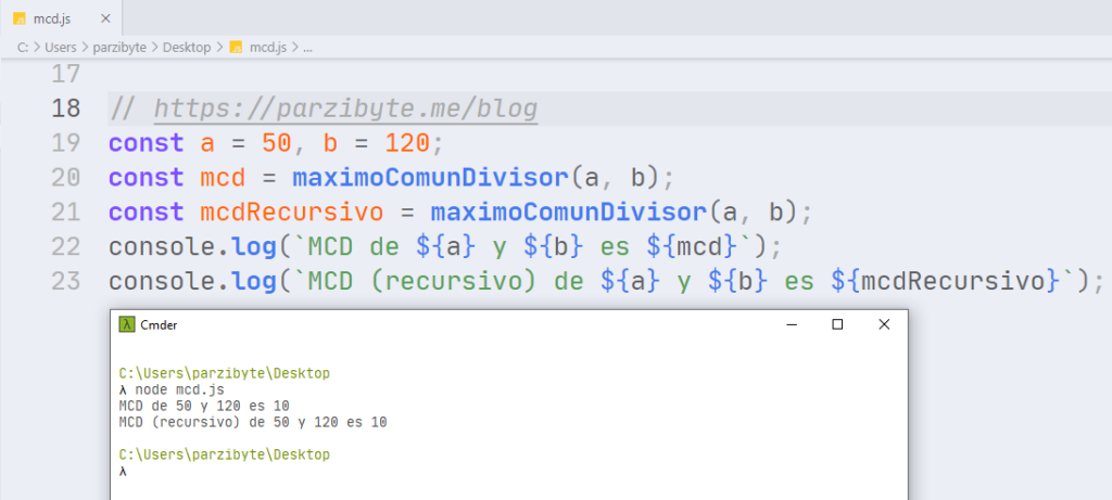 Máximo común divisor usando JavaScript JS