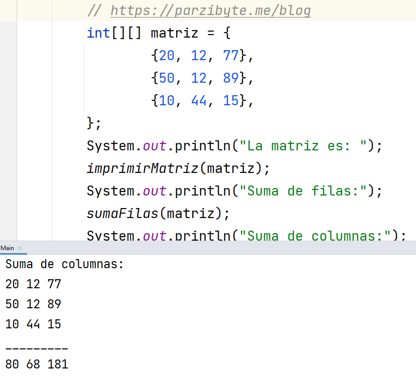 Suma de columnas de matriz en Java