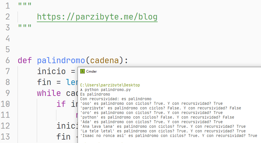 Palíndromo recursivo y con while en Python - Programación