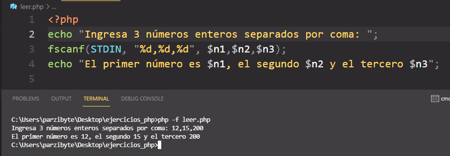 Leer STDIN con PHP - Varias variables con fscanf