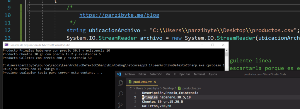 Leer CSV con C# en Visual Studio - Interpretar archivo separado por comas