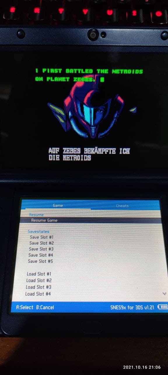 Jugando Super Metroid de la SNES en 3DS