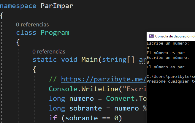 Número par o impar en C# con Visual Studio - Operador módulo y AND