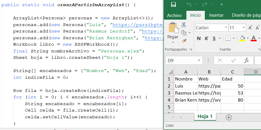 Archivo de Excel creado con Java y un ArrayList (Datos dinámicos)