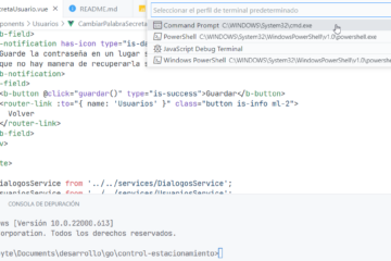 Cambiar terminal predeterminada en Visual Studio Code - Elegir CMD command prompt