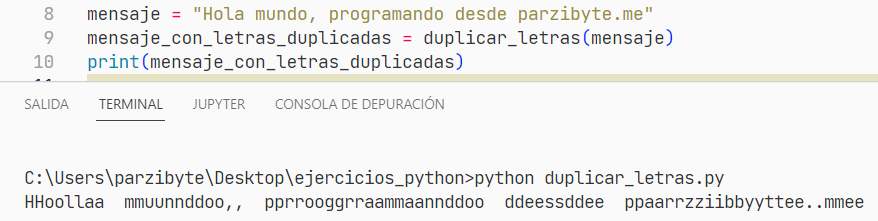 Duplicar letras de una cadena con Python - Ejercicio de programación