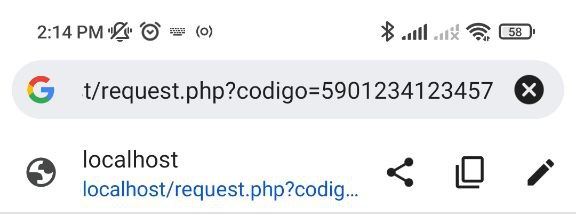 Código enviado desde API de lector de código de barras