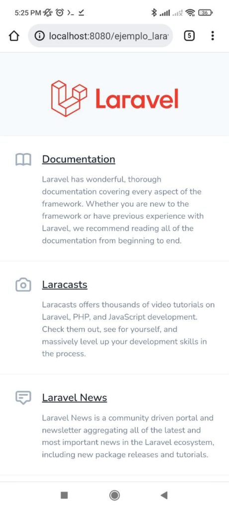 Proyecto de Laravel ejecutándose en Android con Termux