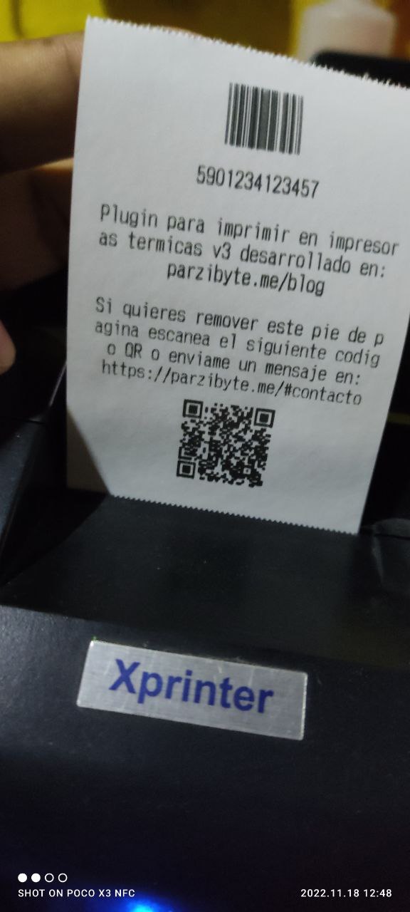 Código de barras pequeño impreso en Xprinter (impresora térmica)