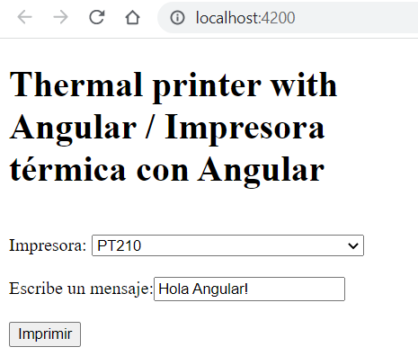 Interfaz web con Angular para imprimir recibo en POS printer