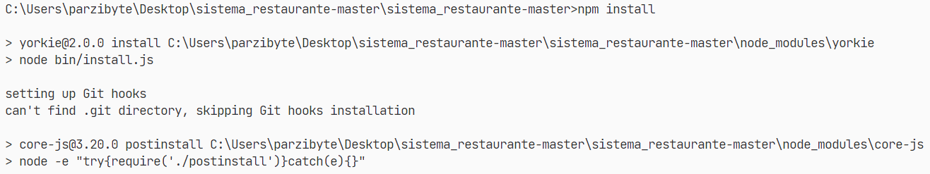 Instalar dependencias de sistema para restaurantes con npm install