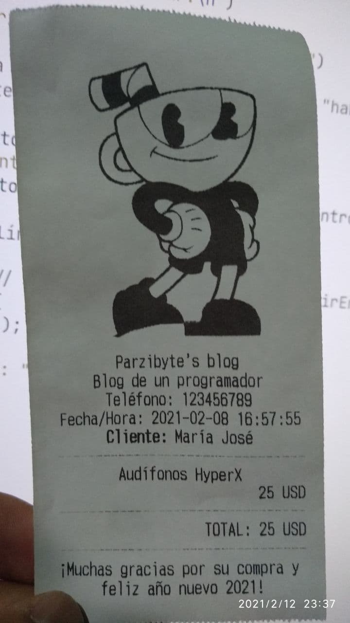 Sales receipt printed on thermal printer - Contains accented text