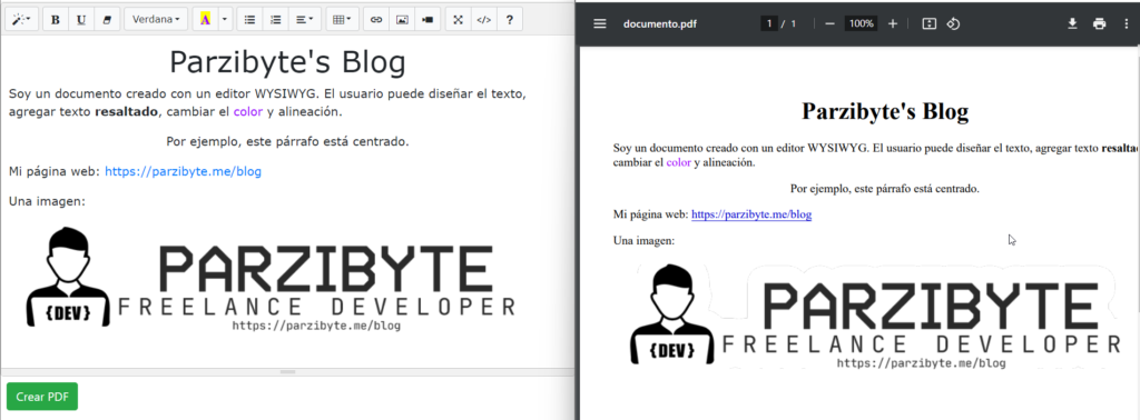 Editor WYSIWYG a PDF con PHP y JavaScript