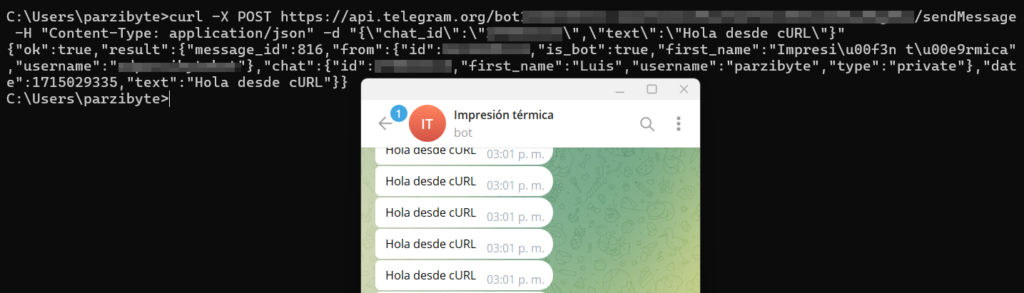 Telegram y cURL - Enviar mensaje usando Bot