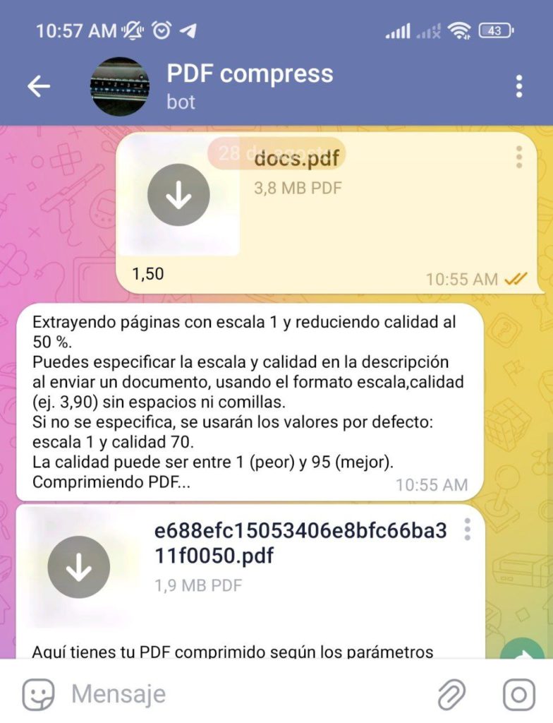 Reducir tamaño de PDF con Telegram