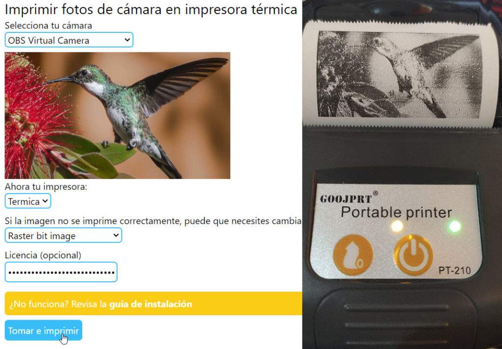 Foto de cámara en impresora térmica ESC POS